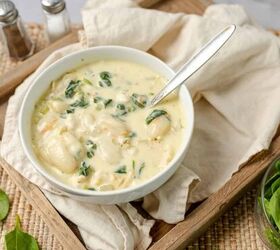 chicken gnocchi soup recipe comforting and hearty soup, Close up image of Chicken Gnocchi Soup in a white bowl with a spoon in it