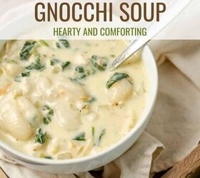 chicken gnocchi soup recipe comforting and hearty soup, Chicken Gnocchi Soup Pin with text overlay