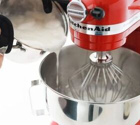 easy homemade marshmallow fluff, pouring hot syrup into whipped egg whites