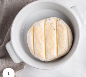 baked brie with honey, A wheel of brie in a white bowl