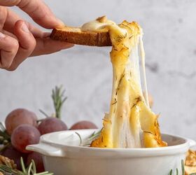 baked brie with honey, Pulling the cheese upward out of the bowl