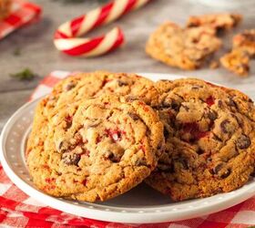 peppermint cookies chocolate chip peppermint cookie recipe, A stack of Peppermint Chocolate Chip Cookies on a white plate with candy canes in the background