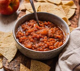 southern apple salsa, Southern apple salsa served in a bowl with tortilla chips scattered around it