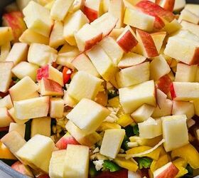 southern apple salsa, Chopped apples added to the other ingredients in a sauce pan