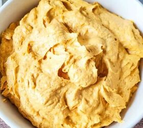 spinach and crab dip, pumpkin fluff dip in a white bowl with ginger snaps featured image