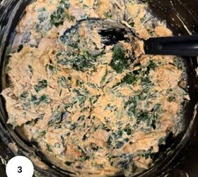 spinach and crab dip, Add the spinach and the crab