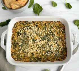 spinach and crab dip, Spinach and crab dip in a white casserole dish