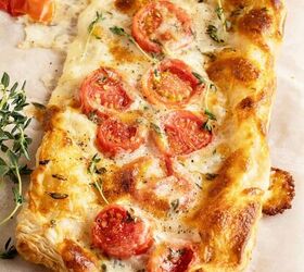 puff pastry pizza recipe easy 30 minute meal, Close up image of Puff Pastry Pizza with toppings