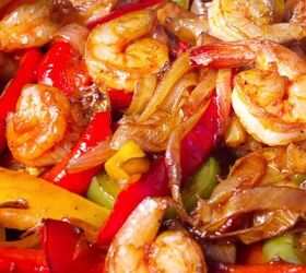 sheet pan shrimp fajitas easy seafood fajita recipe, Image of roasted onions peppers and shrimp to fill Sheet Pan Shrimp Fajitas