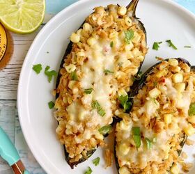 Street Corn, Chicken, and Rice Stuffed Poblanos