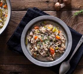 turkey wild rice soup recipe instant pot turkey and rice soup, Turkey And Wild Rice Soup in a bowl on a wooden table