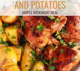 sheet pan chicken and potatoes easy sheet pan meal, Sheet Pan Chicken and Potatoes Pin with text overlay
