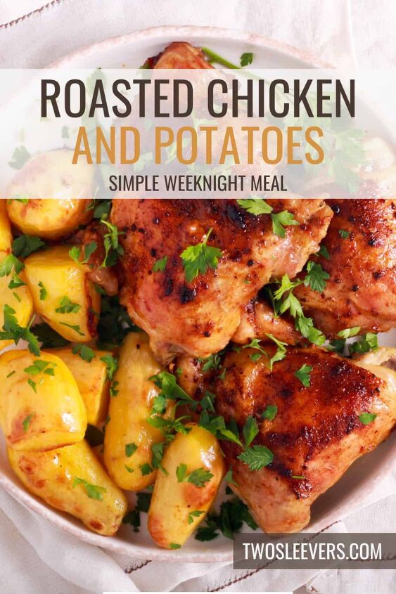 sheet pan chicken and potatoes easy sheet pan meal, Sheet Pan Chicken and Potatoes Pin with text overlay