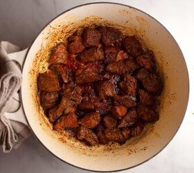 mexican beef stew, Browned and seasoned beef in a large Dutch oven