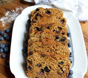 blueberry banana bread, Slices of Blueberry Banana Bread on a platter