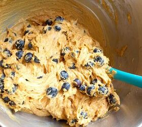 blueberry banana bread, Blueberries stirred into the batter