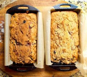 blueberry banana bread, Two loaves of banana blueberry bread in cast iron loaf pans