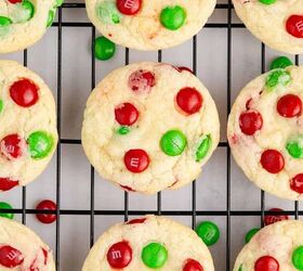 cake mix christmas cookies, Cake Mix Christmas Cookies with M Ms on a Cooling Rack