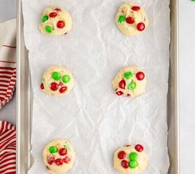 cake mix christmas cookies, Cake Mix Christmas Cookies with M Ms on a Baking Sheet