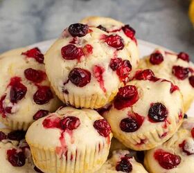 lemon cranberry muffins, Lemon Cranberry Muffins Stacked on a Plate