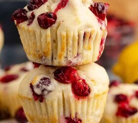 lemon cranberry muffins, Lemon Cranberry Muffins Stacked Vertically