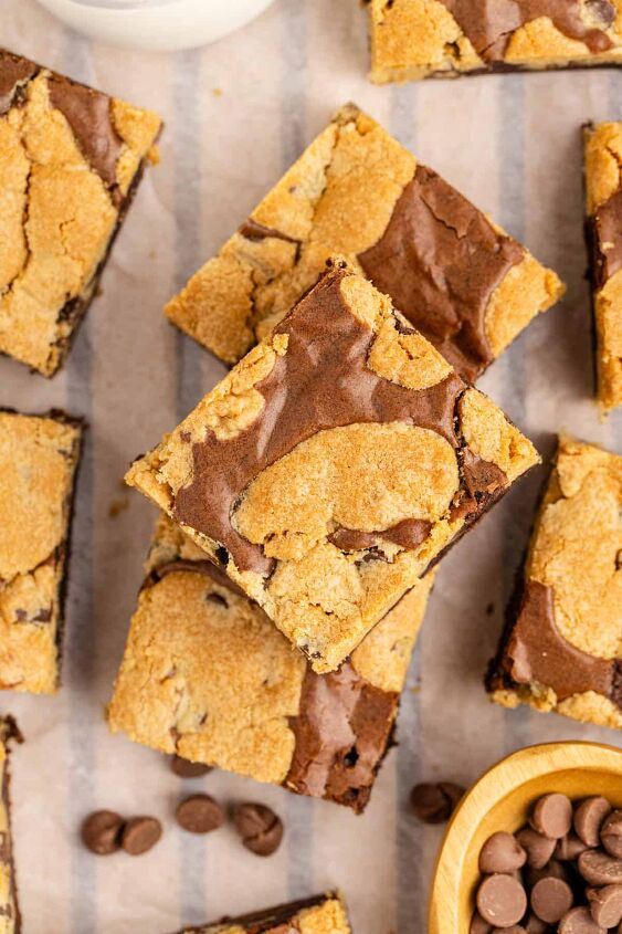 chocolate chip cookie brownie bars, Chocolate Chip Cookie Brownie Bars Recipe Cut and Stacked Together