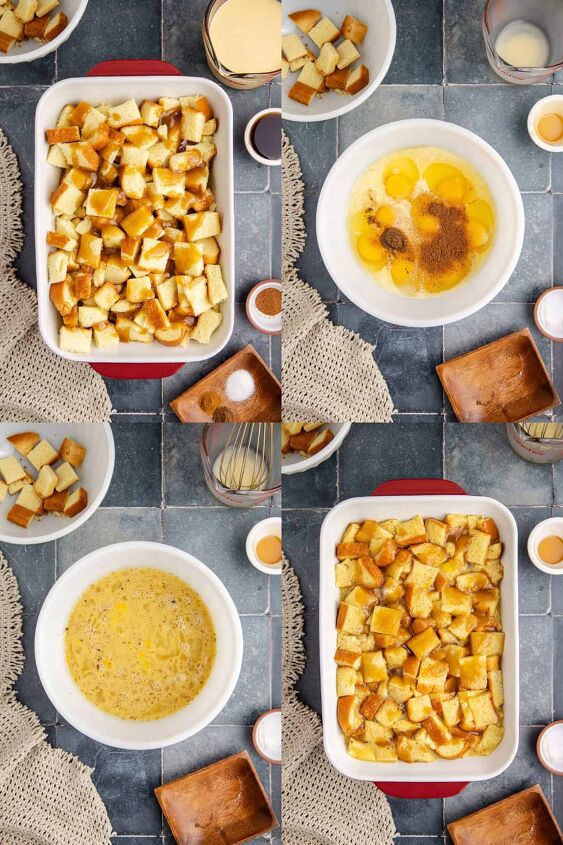 eggnog french toast bake, Eggnog French Toast Bake Recipe Being Made in a Dish