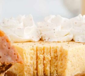 eggnog cheesecake recipe instant pot, Eggnog Cheesecake slice With Fork Marks