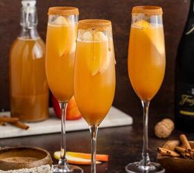 apple cider mimosa, Apple Cider Mimosa in Champagne Flutes rimmed with Cinnamon Sugar