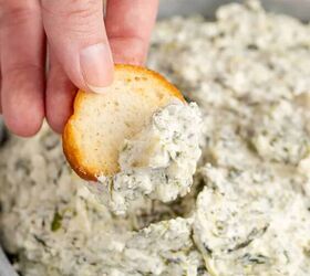 slow cooker spinach and artichoke dip, Slow Cooker Spinach and Artichoke Dip on a Cracker