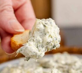 slow cooker spinach and artichoke dip, Slow Cooker Spinach and Artichoke Dip Scooped onto a Cracker
