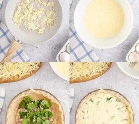 spinach ham quiche lorraine, Spinach Ham Quiche Lorraine Filling being Made in a Pie Crust