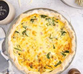 spinach ham quiche lorraine, Spinach Ham Quiche Lorraine in a Pie Dish