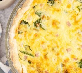 spinach ham quiche lorraine, Spinach Ham Quiche Lorraine in a Pie Dish Cooked