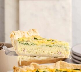 spinach ham quiche lorraine, Spinach Ham Quiche Lorraine Slice on a Pie Cutter