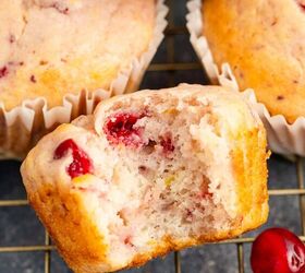 cranberry sauce muffins, Cranberry Sauce Muffins on Cooling Rack with a Bite Taken