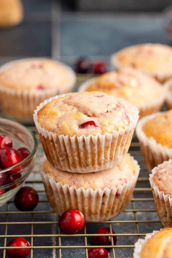 cranberry sauce muffins, Cranberry Sauce Muffins Stacked on Cooling Rack