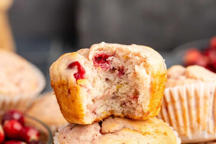 cranberry sauce muffins, Cranberry Sauce Muffins Stacked with a Bite