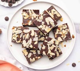 dark chocolate fudge with almonds, Flat lay image of Dark Chocolate Fudge with Almonds