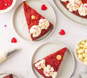 valentine s cookie cake red velvet cookie cake recipe, Cookie cake slices of Valentines red velvet cake