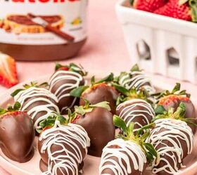 valentine s cookie cake red velvet cookie cake recipe, Nutella covered strawberries in a pink plate with Nutella jar and fresh strawberries behind