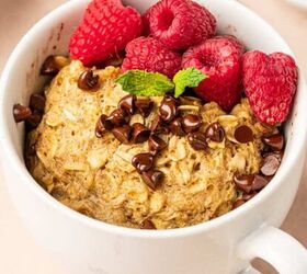 valentine s cookie cake red velvet cookie cake recipe, Easy quick and easy oatmeal mug cake with chocolate and raspberries