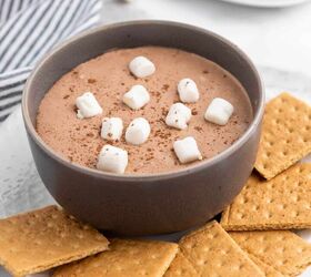 easy 3 ingredient hot cocoa dip, A bowl full of hot cocoa dip with grab crackers around the bowl
