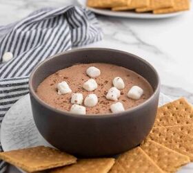easy 3 ingredient hot cocoa dip, A bowl full of hot cocoa dip with marshmallows on top