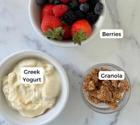greek yogurt bark, Ingredients include berries yogurt and granola