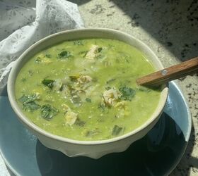 lemony green goddess chicken rice soup avgolemono style, bowl of lemony green goddess chicken and rice soup