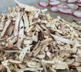 bulgogi tofu with shredded tofu and mushrooms, tofu and mushrooms shredded using a box grater are shown tossed together here can also be roasted separately