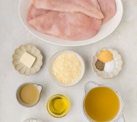 parmesan lemon chicken, ingredients for chicken in white bowls