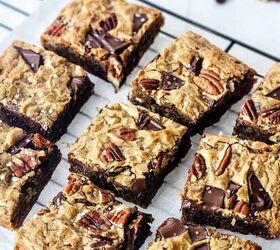 dark chocolate truffles, Easy Chocolate Chunk Pecan Cookie Brownie Bar Recipe baked and cooling on a wire rack
