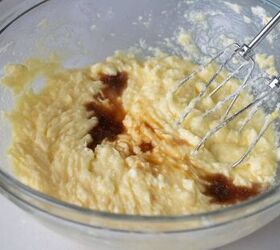 how to make the classic yellow sheet cake everybody loves, Add vanilla and eggs to the mixture